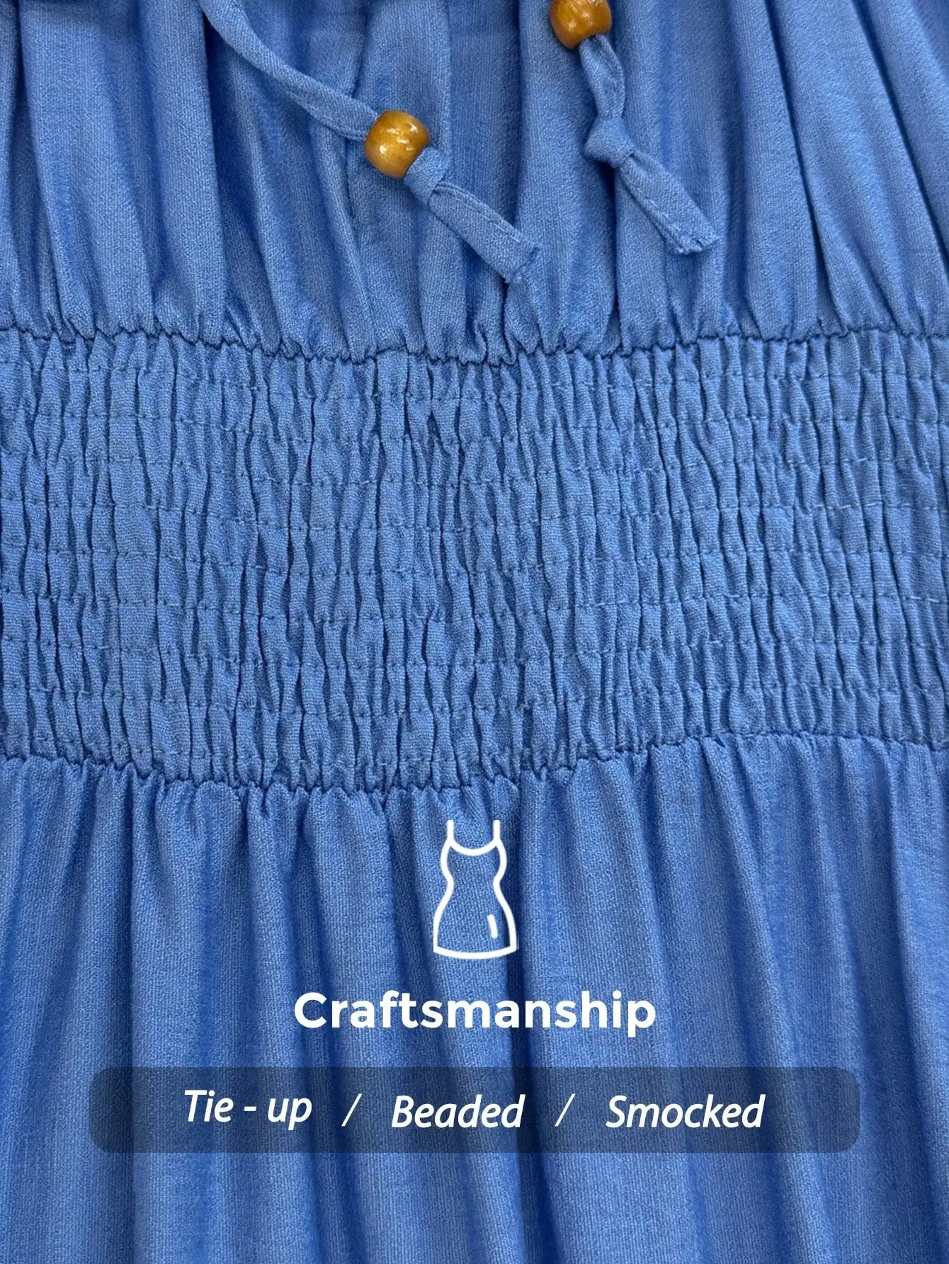 

Женское синее повседневное макси-платье с присборенной талией, завязками и бисерными бретелями, весна-лето