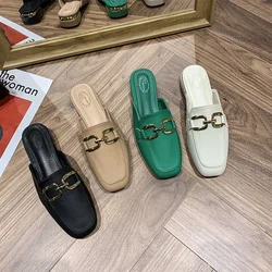 2024 Spring Summer Women Mules Shoes Brand Slippers Fashion Round Toe Bowknot Baotou Straw Plaited Article Fisherman