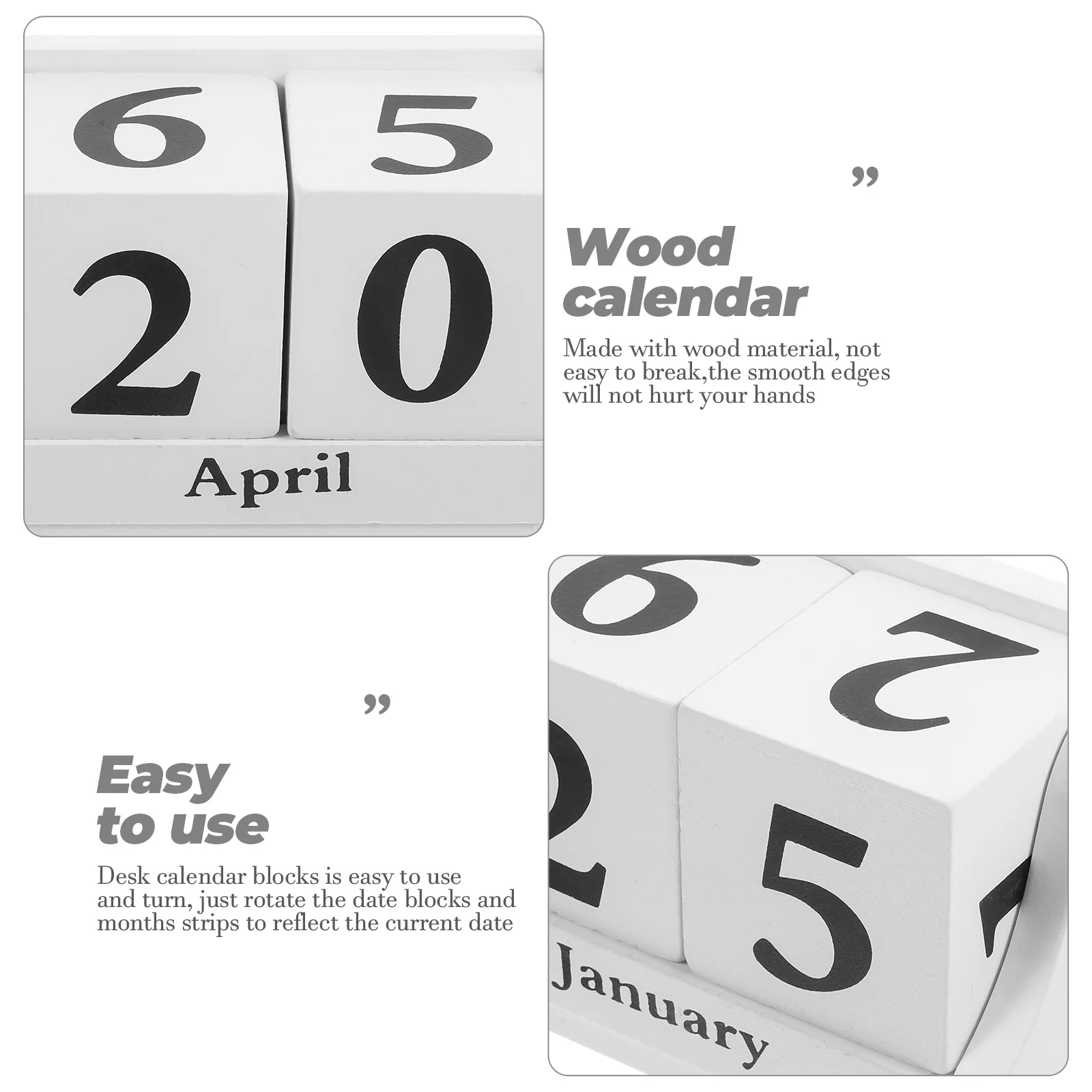 

Wooden Desk Retro House Shape White Practical Reusable Wood Block Calendar Office Bedroom Living Room Study