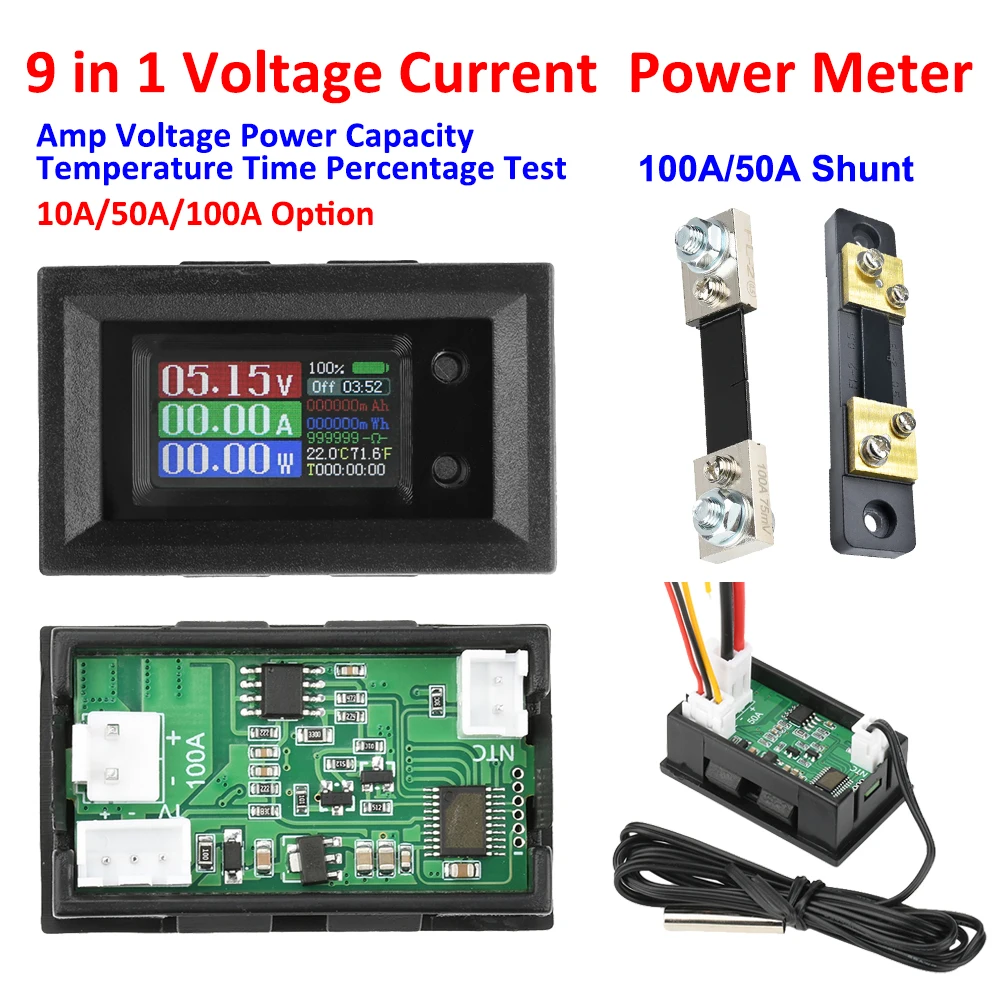 DC 4-30V 10/50/100A Digital Power Energy Voltmeter Ammeter  Voltage Wattmeter Temperature Meter Electric Energy Frequency Meter