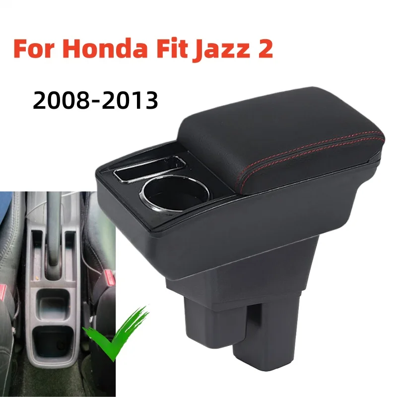 

Автомобильный подлокотник, ящик для хранения центральной консоли со светодиодом USB для Honda Jazz, подлокотник для Honda Fit Jazz 2 2008-2013