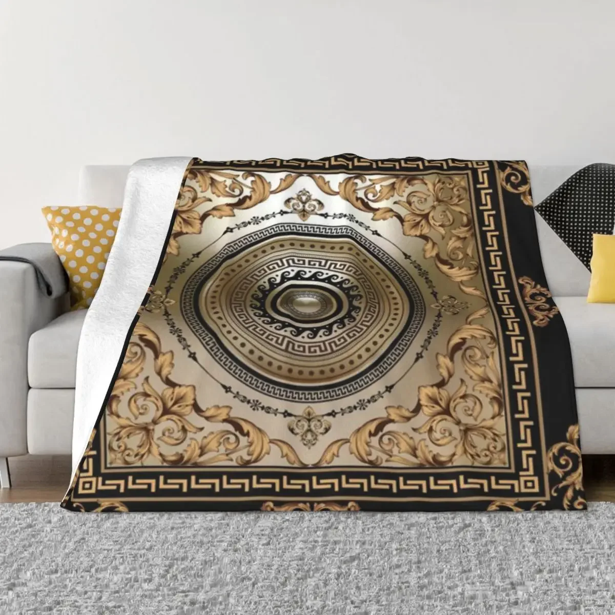 Baroque Filigree Black Bronze Greek Key Meander An Ultra-Soft Micro Fleece Blanket