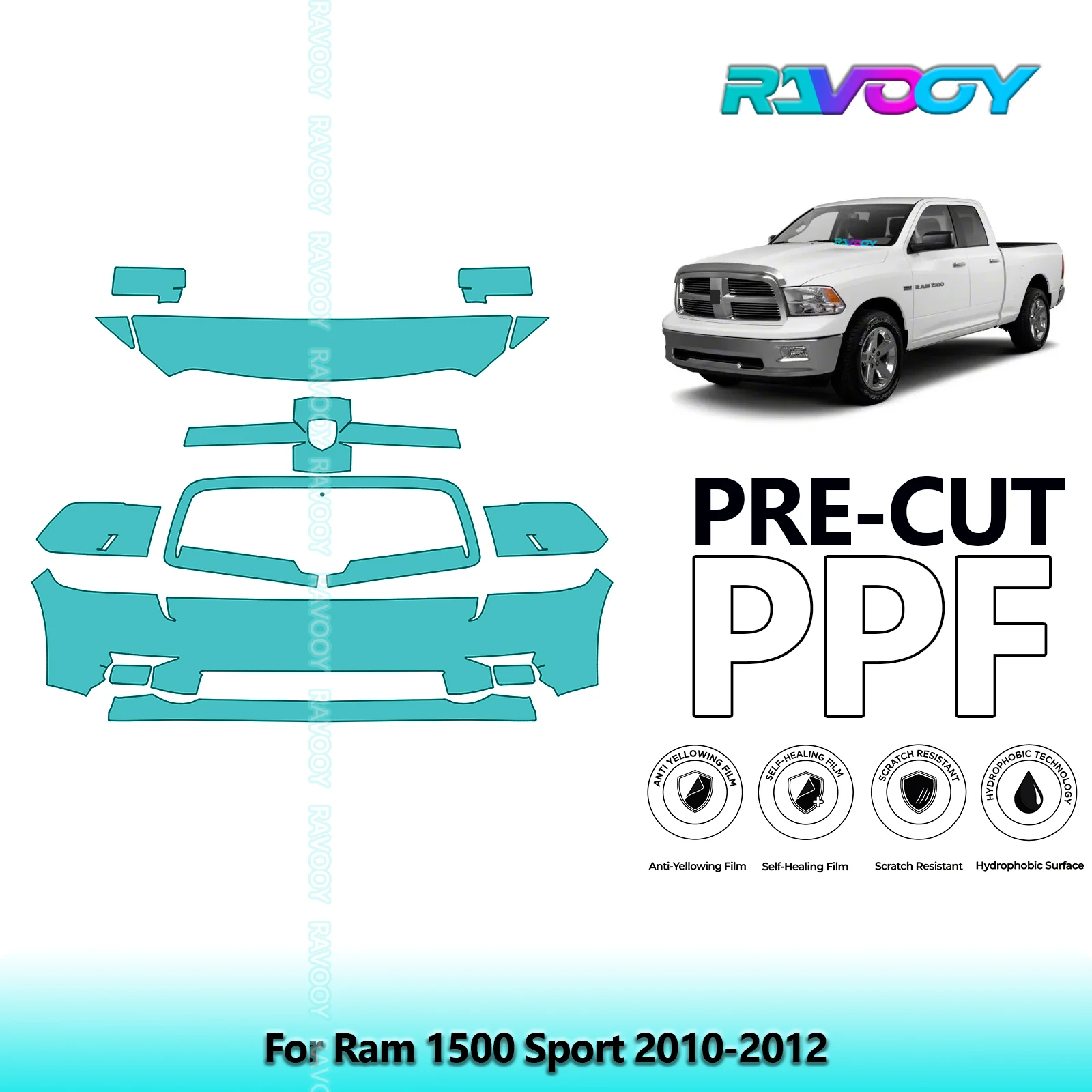 

Car Front Kit Clear Bra Precut PPF Paint Protection Film For Ram 1500 Sport 2010-2012