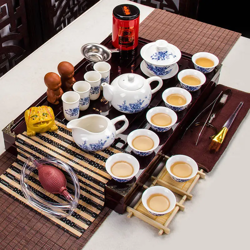 Fathers Day Gift Idea Kung Fu Tea Set Drinkware Chinese Tea Ceremony with Tea Table Over Eight-piece Set High-end Gift