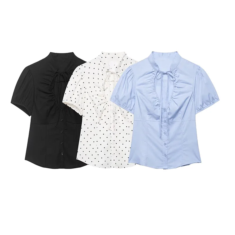 

Новая летняя женская модная повседневная рубашка с коротким рукавом, V-образным вырезом и однобортной застежкой, коллекция 2026 года