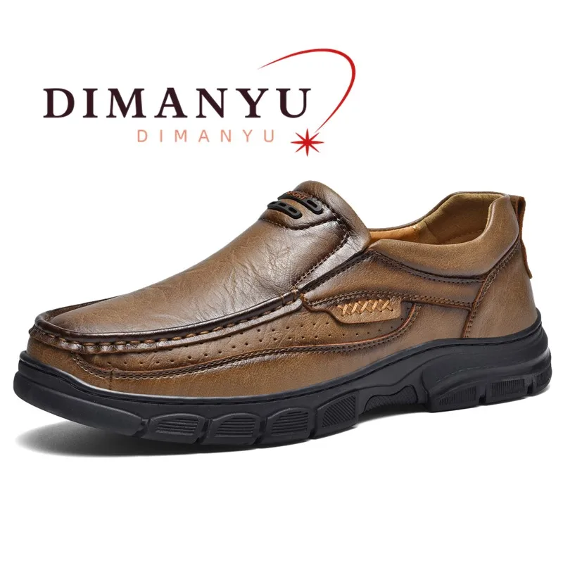 DIMANYU Men Genuine Leather Slip‑on Loafers Hand‑Stitched Man Casual Shoes Non‑Slip  Outdoor Walking Daily Shoes Man