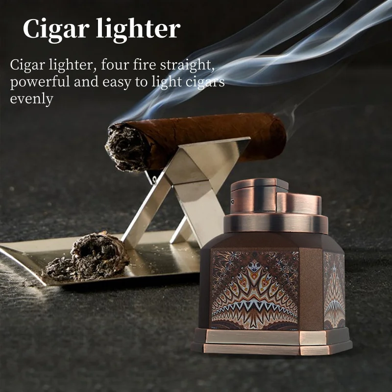 

Металлическая настольная надувная зажигалка в стиле ретро с четырьмя прямыми ударами, настольное украшение, ветрозащитный сварочный пистолет, бутик для сигар, мужской гаджет