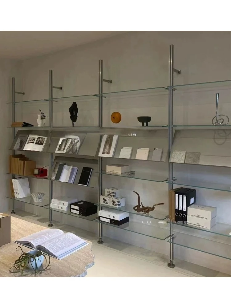 Modern aluminum profile shelf figure trendy display cabinet wall sky shelf commercial glass laminate