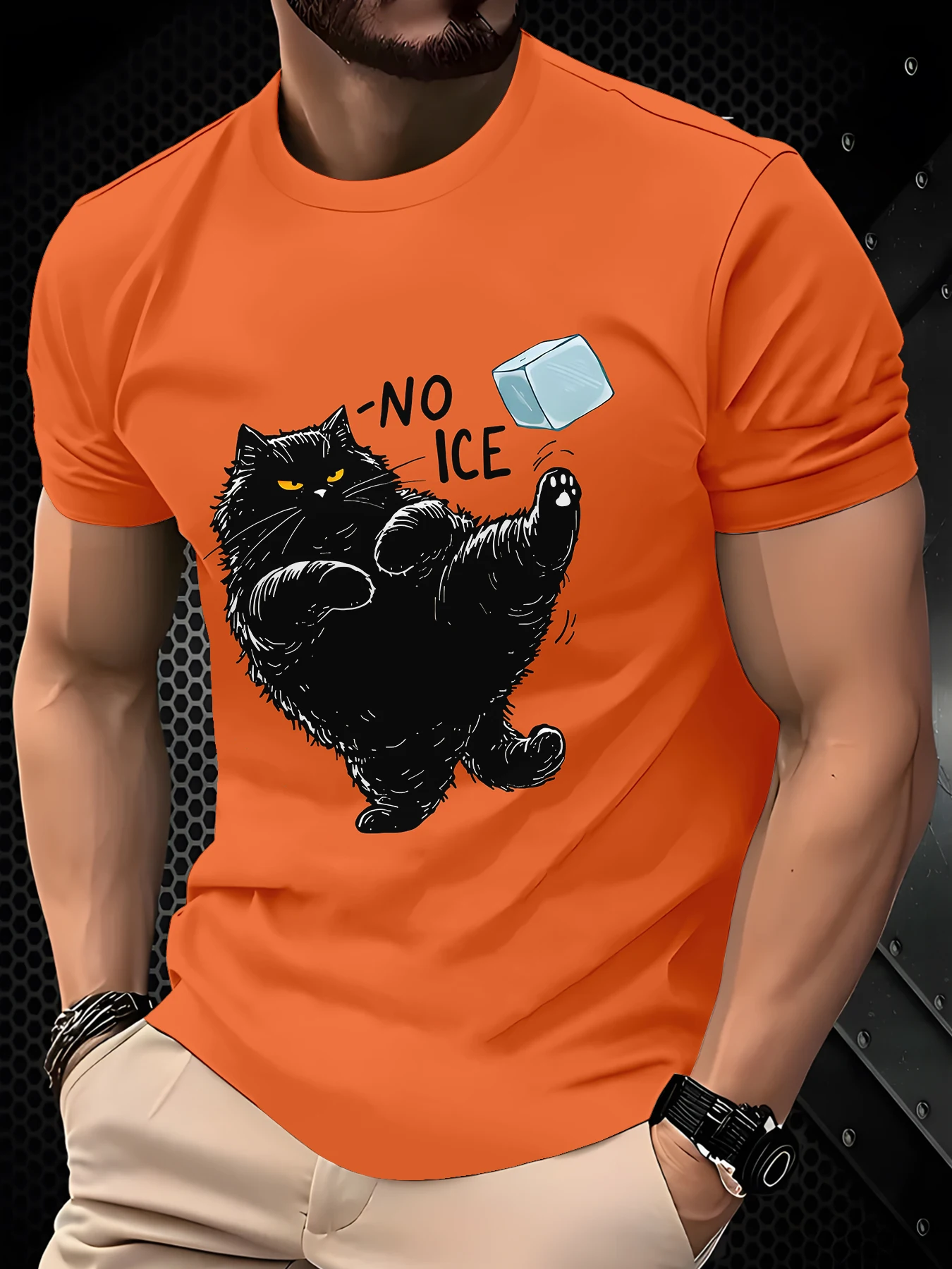 Vintage Style Angry Black Cat And Ice Cube Print Men's T-shirt