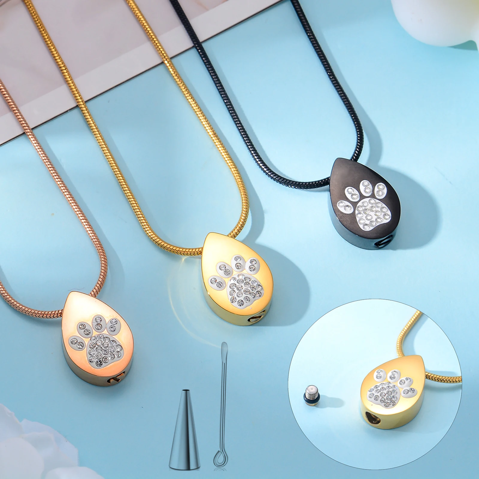 

Pet Cremation Jewelry for Ashes Paw Print Pet Teardrop Urn Necklace Stainless Steel Memorial Keepsake Jewelry for Pet/Dog/Cat