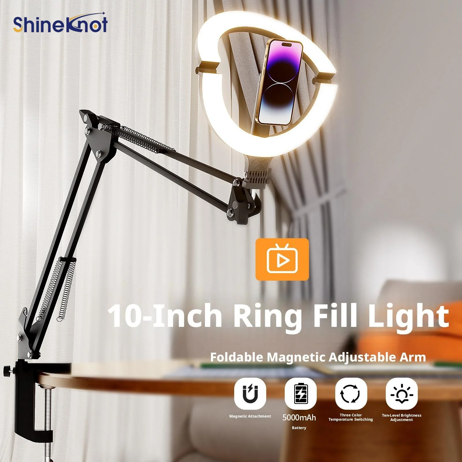 SHINEKNOT Cantilever Fill Lamp Magnetic Handheld Photography Lamp Foldable Phone Holder Ring Light LED Beauty Light Rechargeable