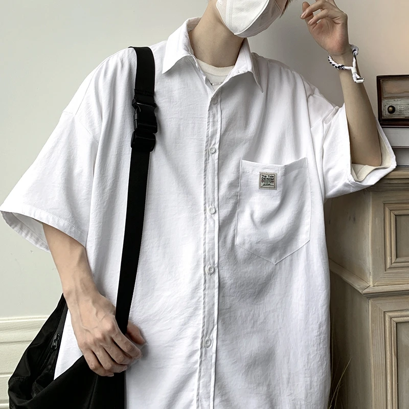 LAPPSTER-Chemise unie blanche à manches courtes, chemisiers vintage de luxe, streetwear japonais, chemise noire, mode coréenne, 2024