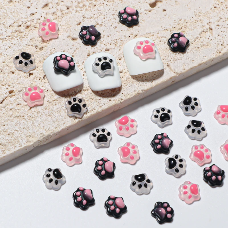 30 Pcs/bag Mix Resin Charm Nail Cat Paw Decoration  Kawaii Accessories Nail Supplies for Professionals Nail Art Parts Design Diy