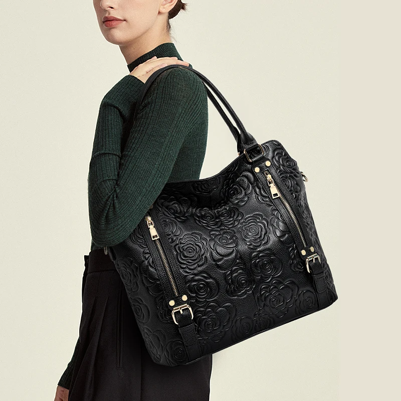 Leather Embossed Handbag for Women - 2026 New Design - Large Capacity Shoulder Bag for Mom - High-end Middle-Aged Large B