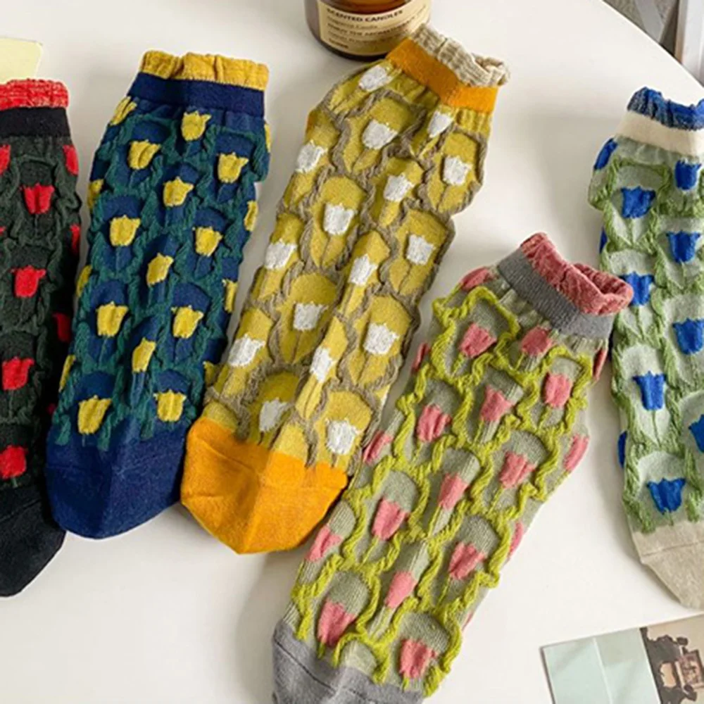 5 Pairs/Lot Korean Style Women Socks Short Fashion Frilly Ruffle Socks Cute Flower Print Sokken Spring Summer New Calcetines