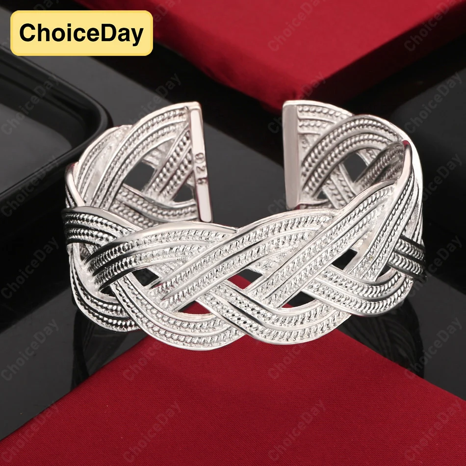 

ChoiceDay 925 Sterling Silver Exquisite Simple Braided Knot Open Bracelet Women's Party Accessories Hip Hop Jewelry