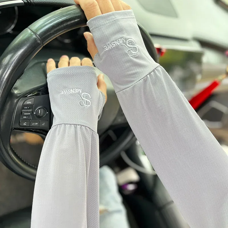 女性男性用サマー日焼け止めアイスシルクアームスリーブ薄型通気性ドライビンググローブ女性用日焼け止めロングアンチUVアームカバー