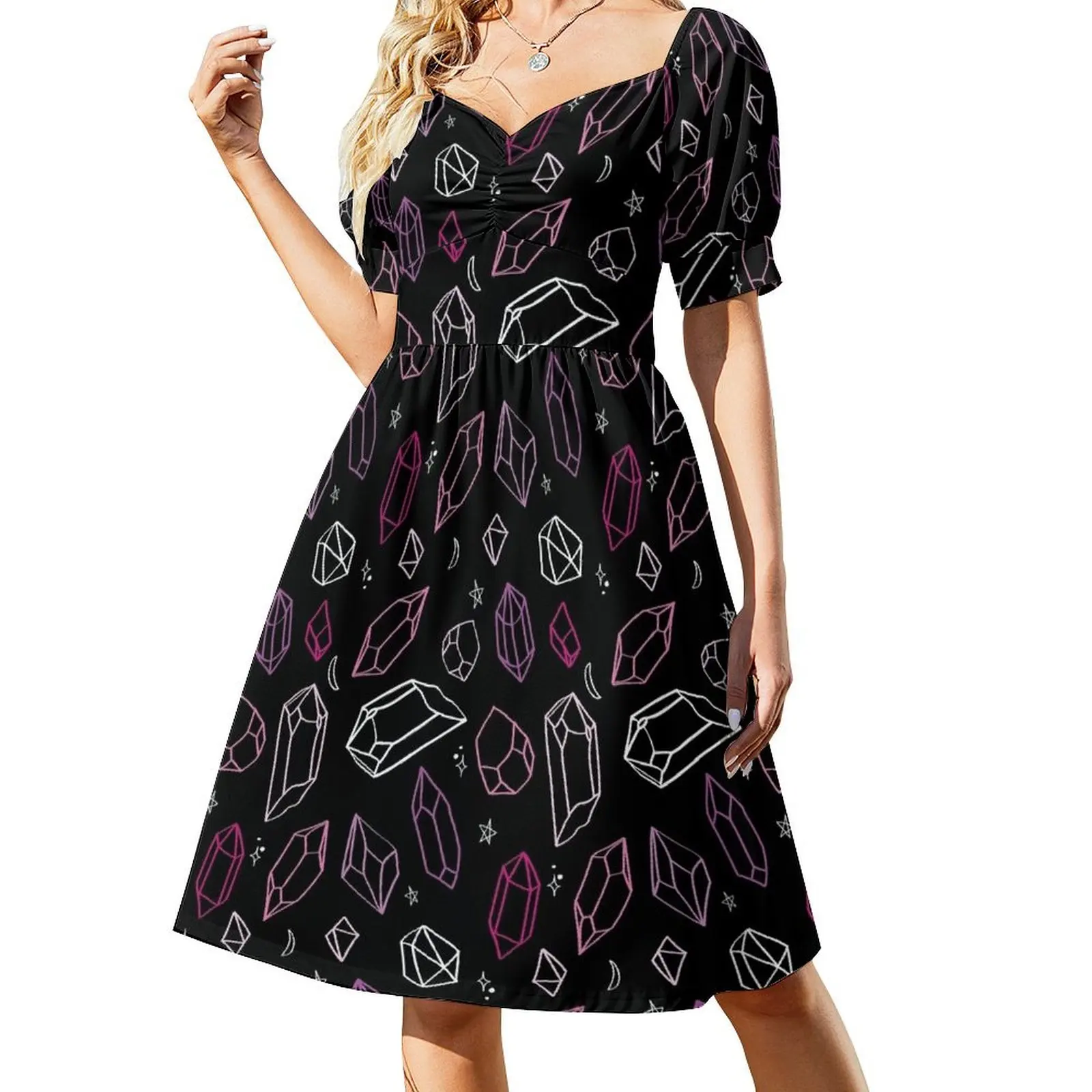 

Crystals Pattern Short Sleeved Dress dresses for woman party dresses women Dress