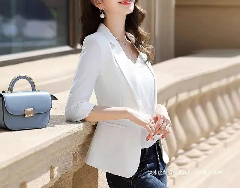 

White blazer women's thin summer casual professional top short small seven-quarter sleeve suit early spring and autumn