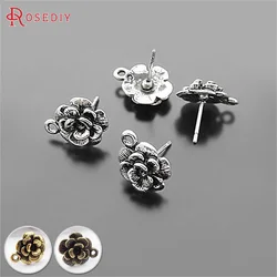 Wholesale Antique Silver color  Steel Stud Earrings with 12mm Alloy Flower and a Hanging Hole Diy Findings 20 pieces(JM4880)