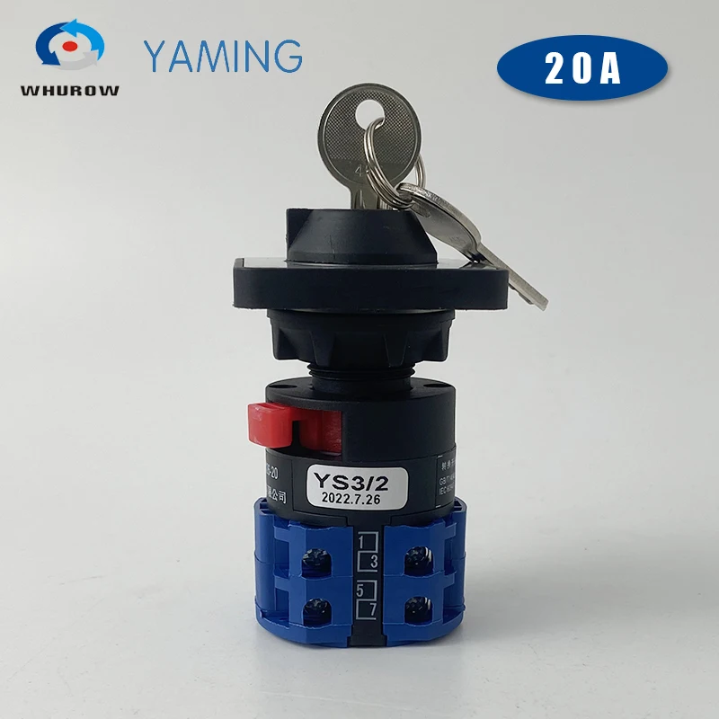 YMW26 LW26-20YS3/2S Single Hole With Key Universal Selector Two Poles 2 Positions 0-1 OFF-ON Power Supply 20A Rotary Cam Switch