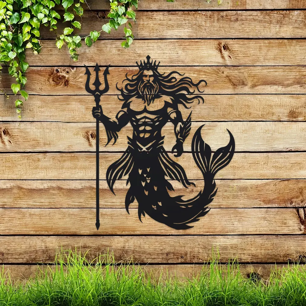 Merman King Coastal Wall Art - Letrero de metal de hierro de corte único con estilo moderno de decoración del hogar - Regalo perfecto de inauguración de la casa