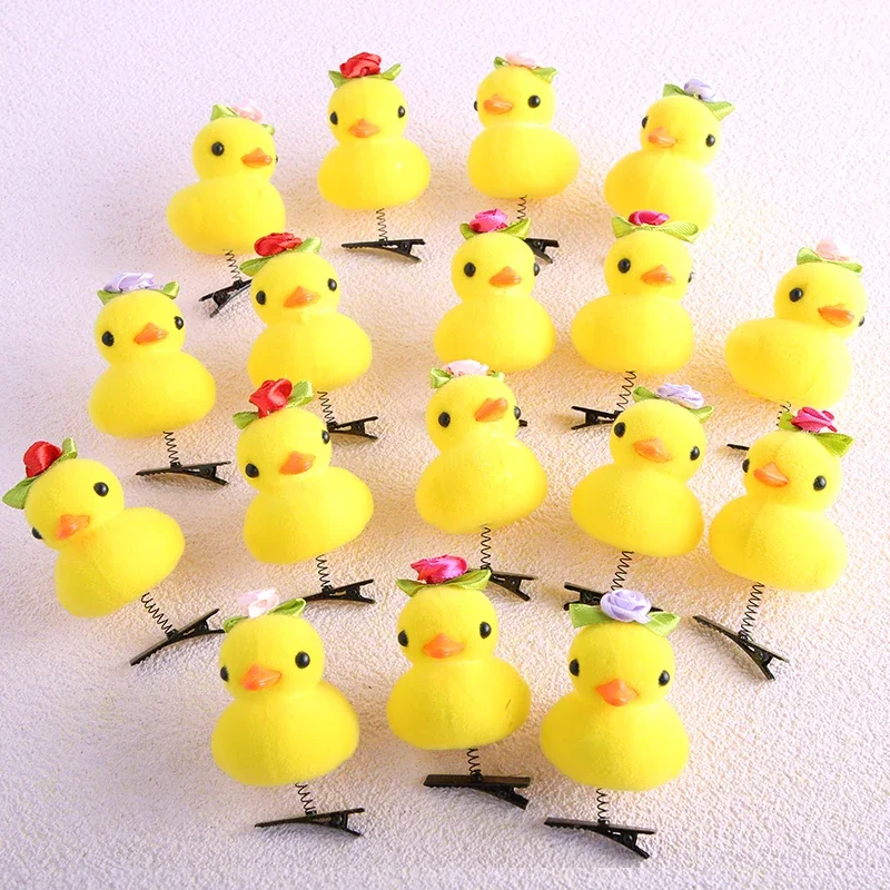 10/20/50/100Pcs/lot Plush Little Yellow Duck Hairpin Cartoon Animal Spring Hair Clip Kawaii Duckbill Clip Cute Bowknot Headwear