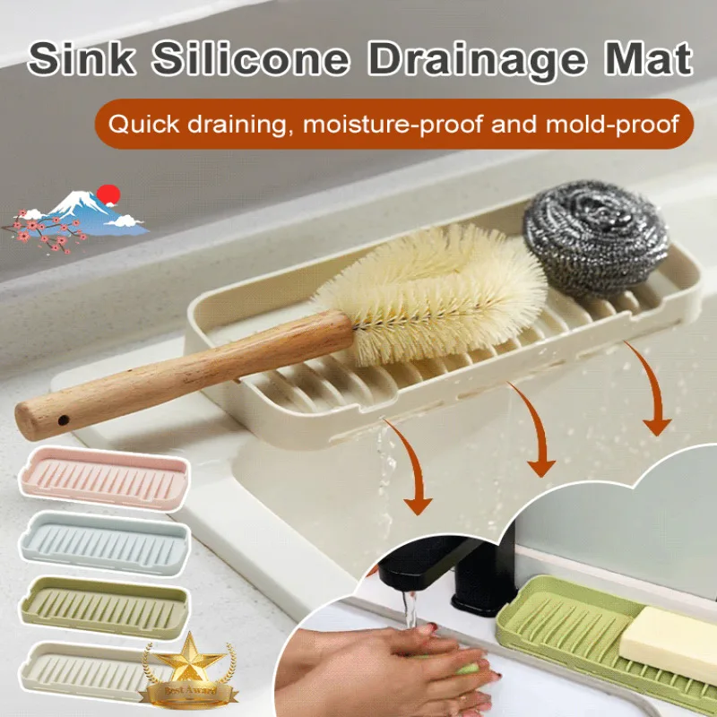 Bathroom Drainage Placemat Splashproof Raised Ramp Suction Cup Silicone NonSlip Kitchen Storage Mat