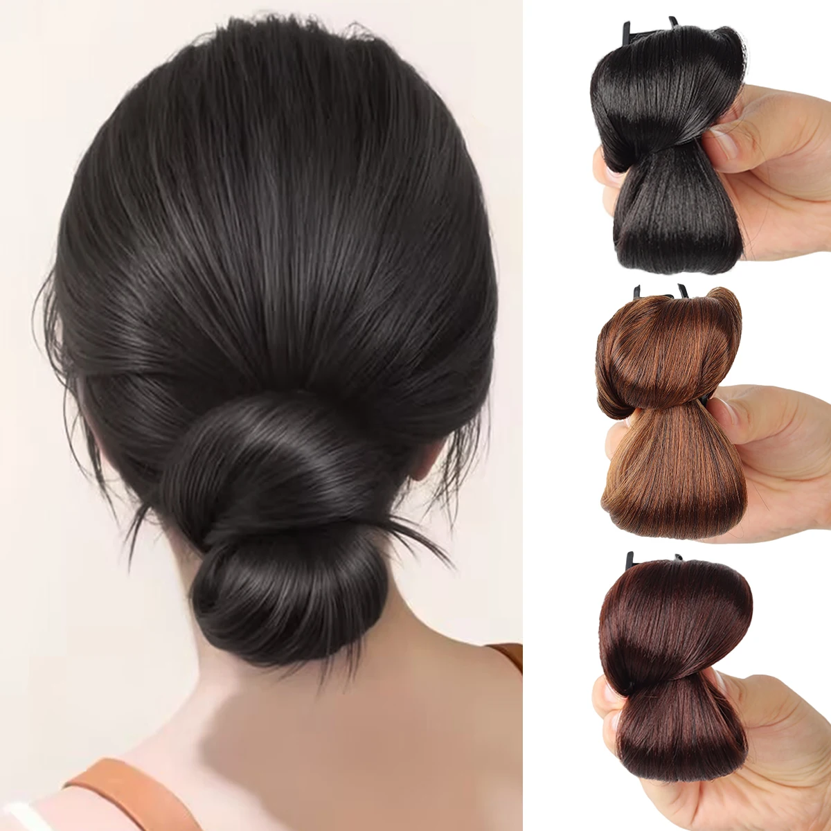 

Synthetic low-tie meatball hair bun wig clip styling women's ponytail hair accessories wig natural brown black ponytail wig