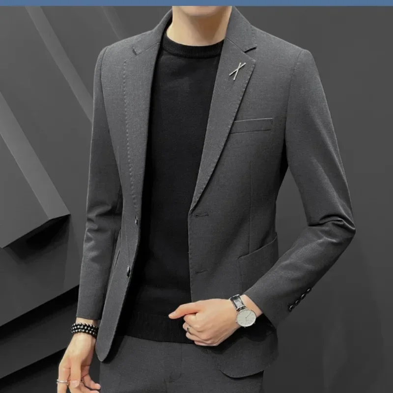 Full Suit for Men Korean Formal 2 Piece Outfit Set Man Groom Wedding Blazer Dress Gentleman Clothes Elegant Ceremony Luxury