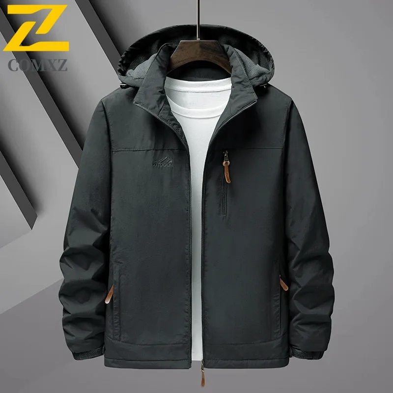 

COMXZ осенне-зимняя куртка на флисовой подкладке, утепленная хлопковая куртка, мужская уличная ветрозащитная куртка, молодежная ветровка с капюшоном среднего возраста
