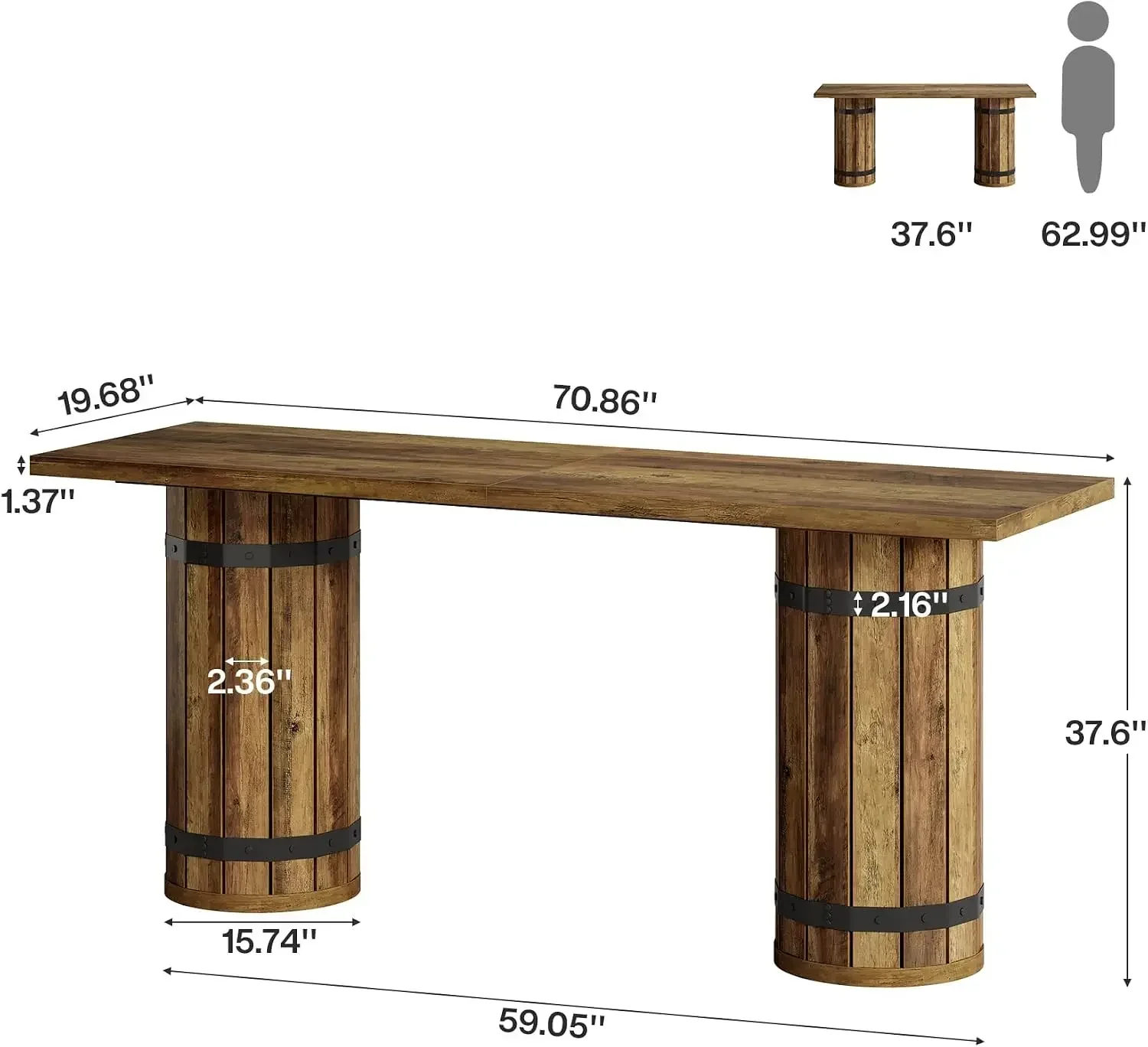 70.9-Inch Long Bar Table, Counter Height Pub Table, Industrial Bar Height Table, Rectangular Home Bar Unit for Home Bar, Living