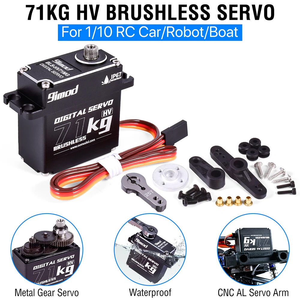 9immod rc servos 71kg motor sem escova à prova dwaterproof água servo metal engrenagem direção de alta velocidade/torque servo hv para 1/8 1/10 rc carro robô