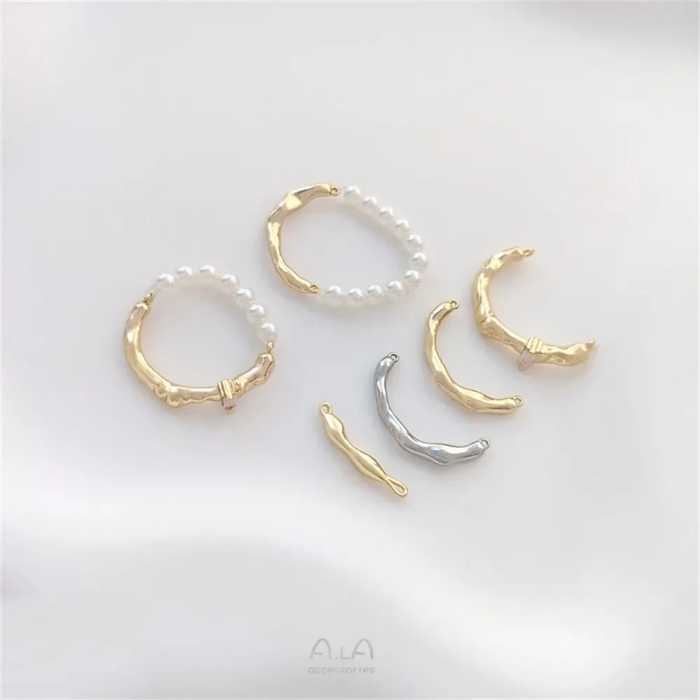Anillo de rama de medio anillo envuelto en oro de 14K, accesorios en forma de rama, doble colgante, cadena Diy, collar de perlas, pulsera, varilla de conexión