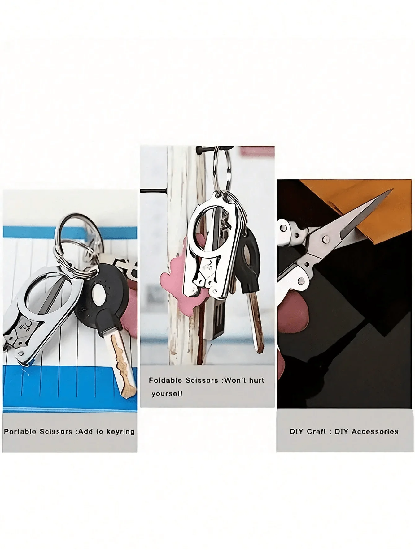 1pc Folding Scissors, Steel Small Scissors Pocket Portable, Foldable String In Key Ring Travel Scissors Mini Craft Knife