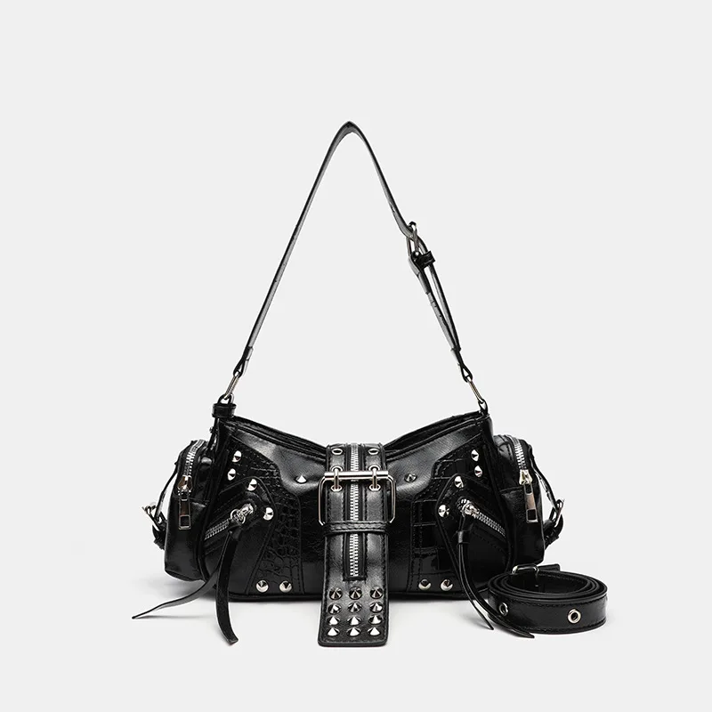 

New Underarm Bags for Women Luxury Handbag Purses Vintage PU Leather Rivet Decoration Shoulder Crossbody Bag