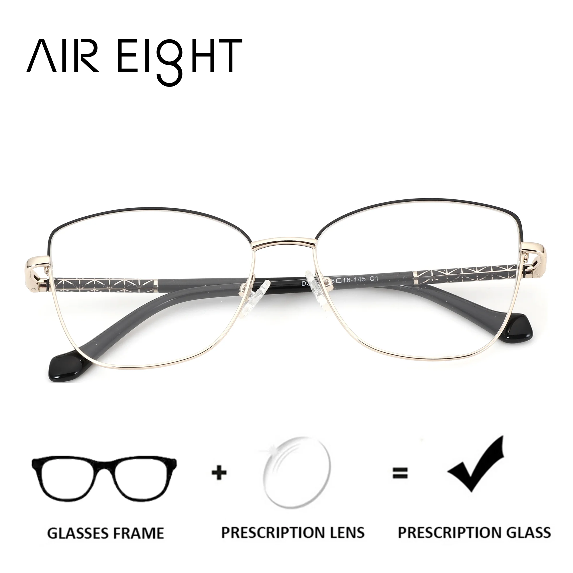 AIREIGHT (M Size) Metal Butterfly Prescription Glasses For Women Graduated Eyeglasses For Progressive Blue Light Lenses