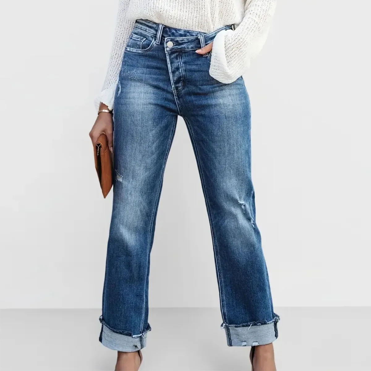 2026 Women High Rise Elastic Straight Jeans European American Elegant Office Commuter Ins Trendy Versatile Denim Long Trousers