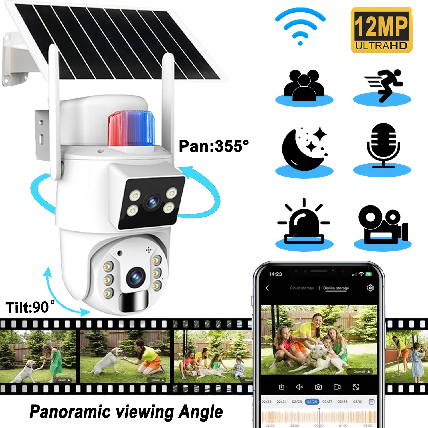 

12MP 4K Wifi Security Camera Outdoor Night Vision PTZ IP Camera CCTV Dual Lens Home Surveillance Camera 2 Way Audio ICSEE APP