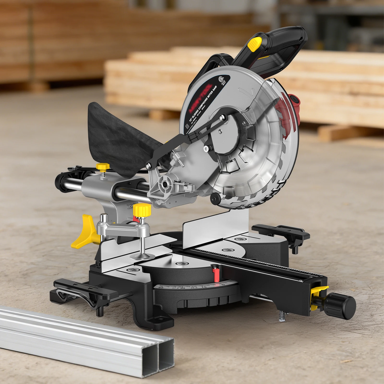

10" Electric Sliding Compound Miter Saw 15 Amp 5000RPM 0-45° 36T Blade Chip Extraction Heavy Duty Precision Cutting Quick Angle