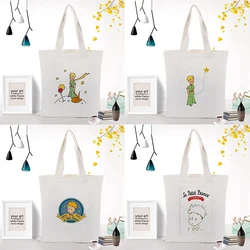 Cute Cartoon Tote Bag Canvas Tote Bag Little Prince Serial Printed Text uso quotidiano borsa per la spesa bianca riutilizzabile Eco fai da te