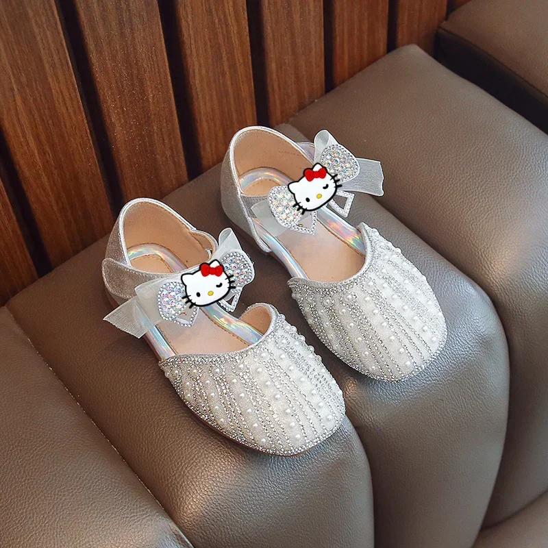 Sanrio hello kitty girls princess shoes new children pearl leather shoes summer sandals crystal shoes baby Dancing