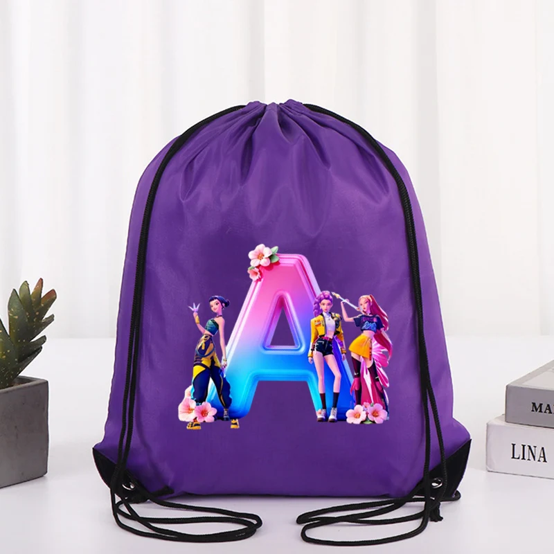 

2026 KPop Demon Hunters Drawstring Bags Cartoon Anime Print Letter Pouches Portable Pocket Storage Bag Kids Shoulders Gift Bag