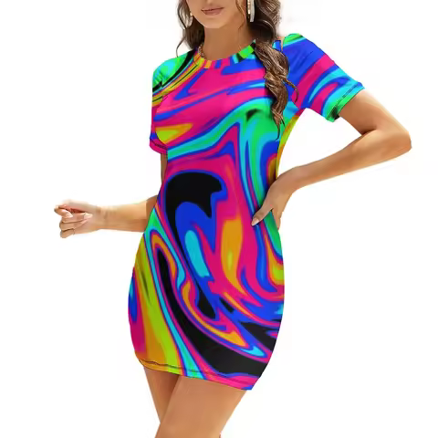 Neon Dream Waves Short-Sleeved Dress women's elegant loose dresses Evening gown women's summer dress 2025 Female dress