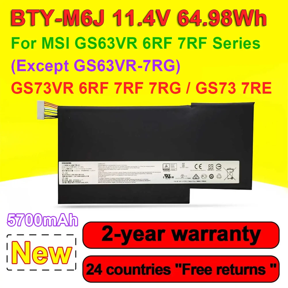 BTY-M6J Laptop Battery For MSI GS63VR GS73VR 6RF 7RF/GS73-7RE MS-16K2 MS-17B1 Series  11.4V 64.98Wh 5700mAh With Tracking Number