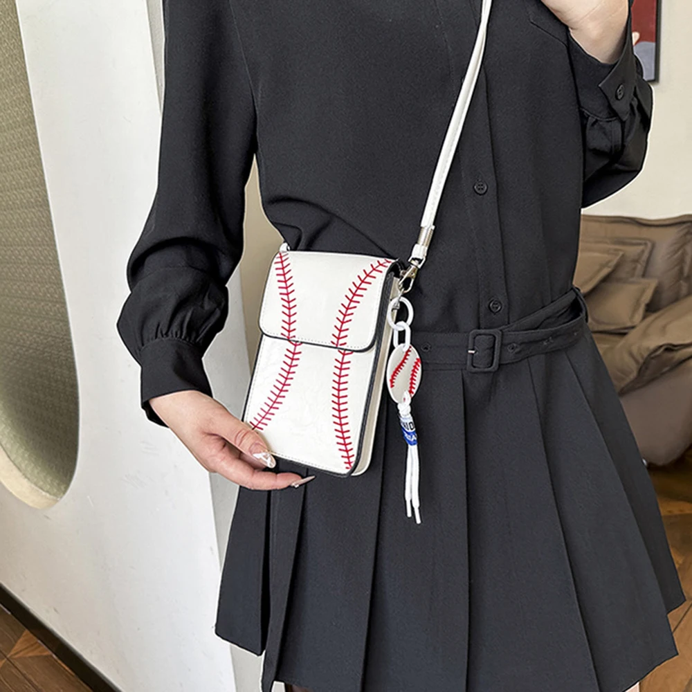 

PU Leather Square Shoulder Bag Baseball Design Versatile Stylish Phone Bag Korean Style Lightweight Crossbody Phone Pouch Woman