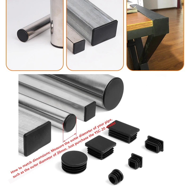 Black Circular Plastic Pipe Plug Round Stopple Dust Protective Cover Non-slip Mat For Protection Steel Pipe Table and Chair Legs