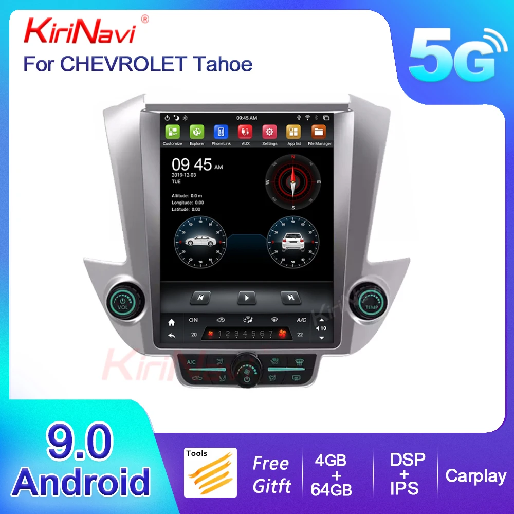 

KiriNavi 12.1" Telsa Style Vertical Screen Android 9.0 Car Radio For CHEVROLET Yukon Tahoe Suburban Auto GPS Navigation Stereo