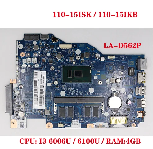 

LA-D562P Motherboard for Lenovo Ideapad TianYi 310-15IKB / 110-15ISK Laptop Motherboard with CPU I3 6006U / 6100U 4GB RAM