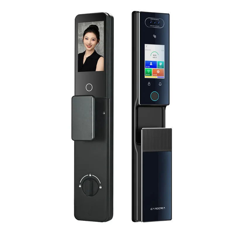 Cardoria-cámara de pantalla Dual AI totalmente automática, puerta de entrada eléctrica doble con venas de palma, cerradura Facial inteligente con huella dactilar